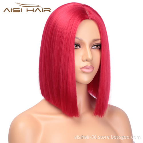 Synthetic Fiber Hair Straight Short Red Bob Hairstyle Wigs Heat Resistant For White Black Women Cosplay Party